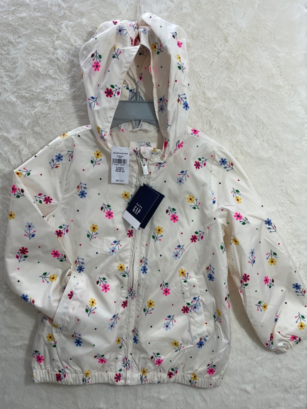 SALE! NWT GAP Cream Floral Hooded Rain Jacket with Multicolor Flowers Size 5T